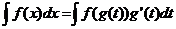 integral(f(x)*dx) = integral(f(g(t))*g'(t)*dt)